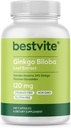 BESTVITE Ginkgo Biloba 120mg (240 kapsler) - Ingen stearater - Ikke GMO - Gluten Free - standardiseret til 24% Ginkgo Flavon Glycosider