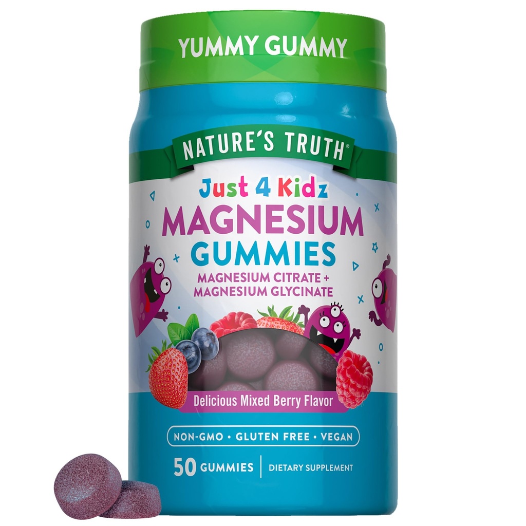 Nature 's Truth Magnesium Gummies for Kids against 124; Glycinate & Citrate; 50 Greve # 124; Blandet Berry Flavor; 124; Vegan, Non- GMO & Gluten Free Supplement