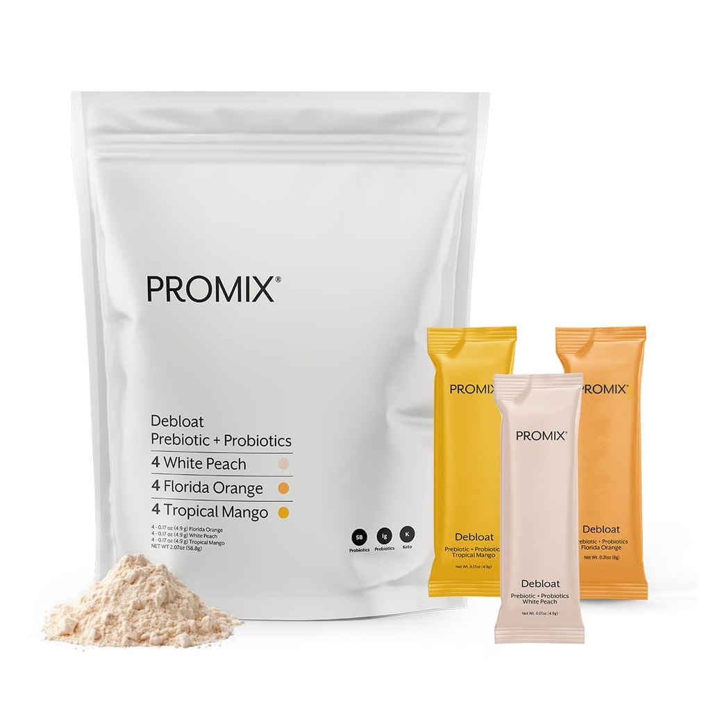 ProMix Nutrition Debloat Prebiotics and Probiotics - Fordøjelsessygdomme, kvalme Relief, Gut Reparation og Bloating Relief for kvinder og mænd - Variety Pack - 12 Serveringer (Pack of 12)