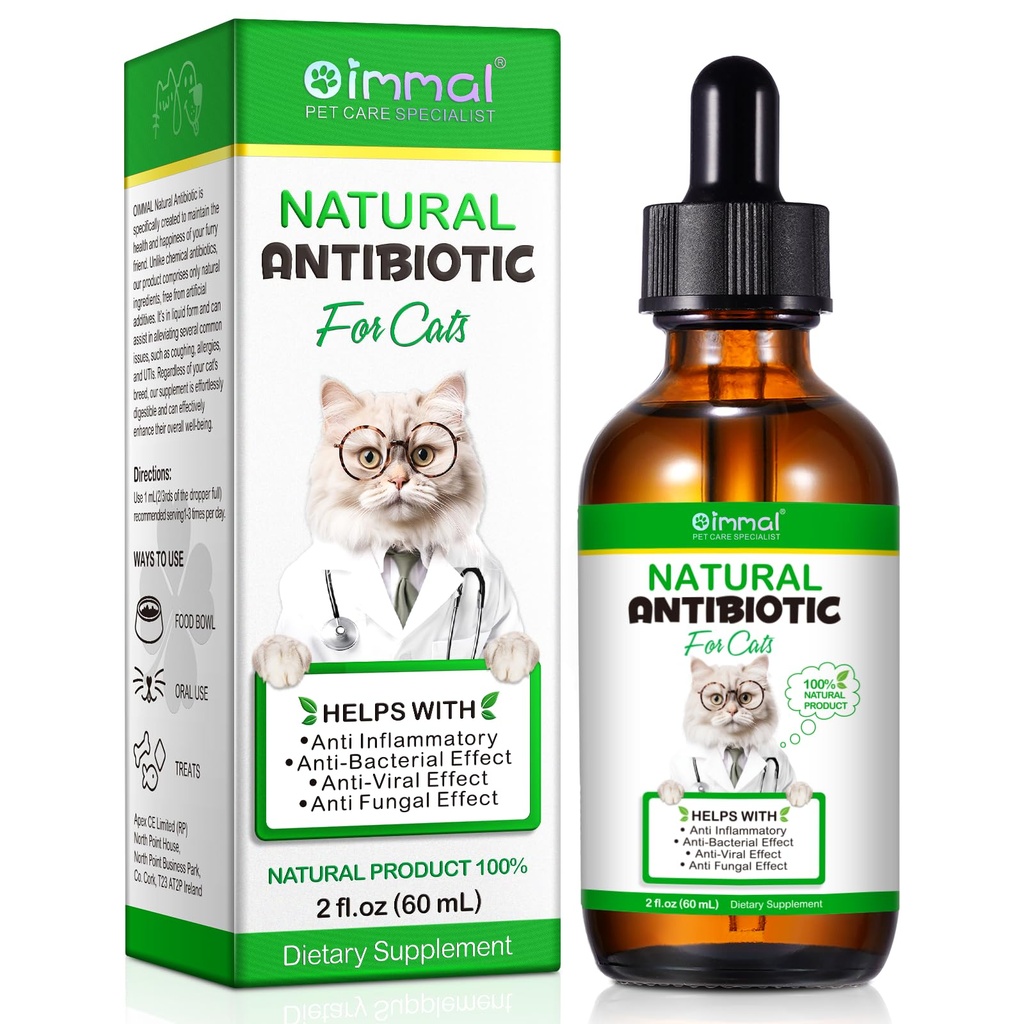 Antibiotika til katte, Natural Antibiotic Pet Supplements Supportes Supportes Immune & Cats Allergy Relief, Kat Multivitamin UTI Drops for All Age & Breeds of Cat, Chicken Flavour - 2 Fl Oz / 1 Pack