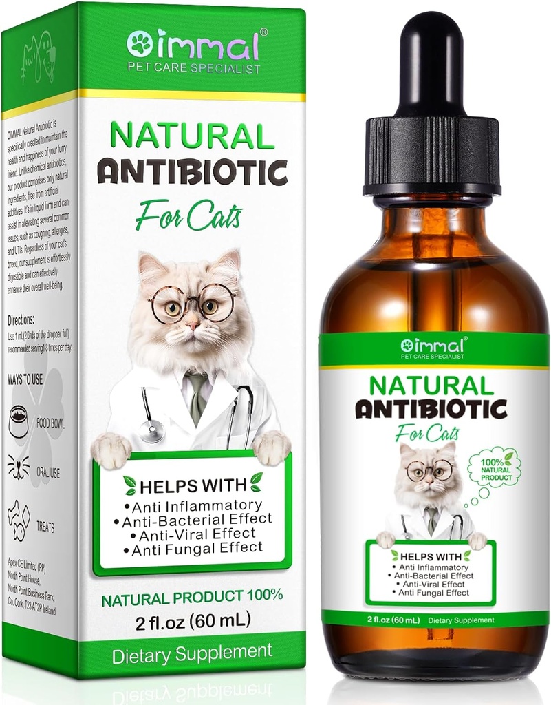 Antibiotika til katte, Natural Antibiotic Pet Supplements Supportes Supportes Immune & Cats Allergy Relief, Kat Multivitamin UTI Drops for All Age & Breeds of Cat, Chicken Flavour - 2 Fl Oz / 1 Pack