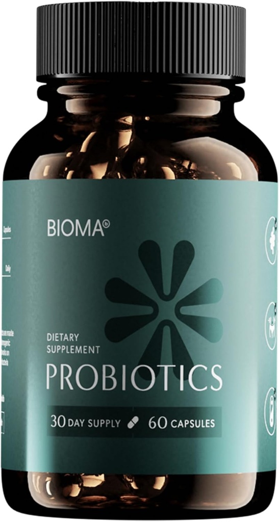 BIOMA Probiotika til vægthåndtering & fordøjelse, 3 i 1 Gut Health Probiotika og Prebiotika / Postbiotika, Slow Release Synbiotiske Probiotiske Kapsler til Gut Health Multi Enzyme (60 Caps)