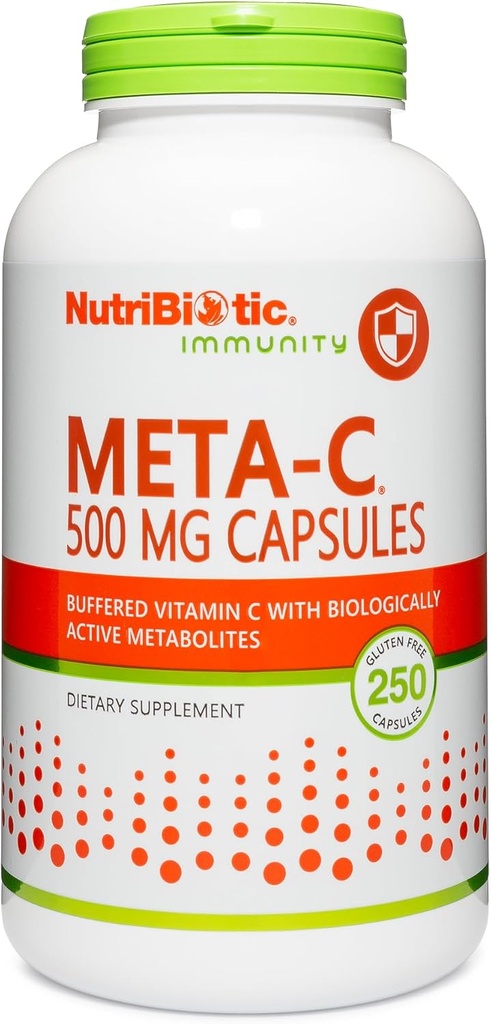NutriBiotic Meta- C kapsler, 500 mg Spirulina- Bound Vitamin C, 250 Greve Note 124; Bufferet med Calcium, Biologisk Aktive Spirulina Metabolitter & Lemon Bioflavonoider