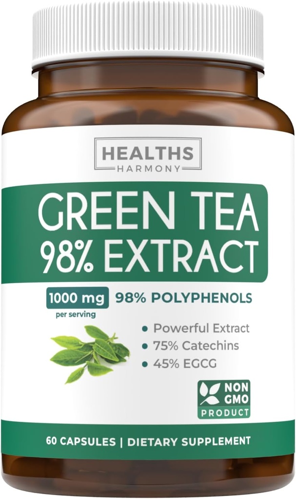 EGCG Green Tea Extract kapsler - Super høj potens Green Tea Pills Antioxidant Rich Formel pakket med polyphenoler Catechiner & EGCG - 500mg Per kapsel - Non- GMO & Lavet i USA (1 måned Tilgang)