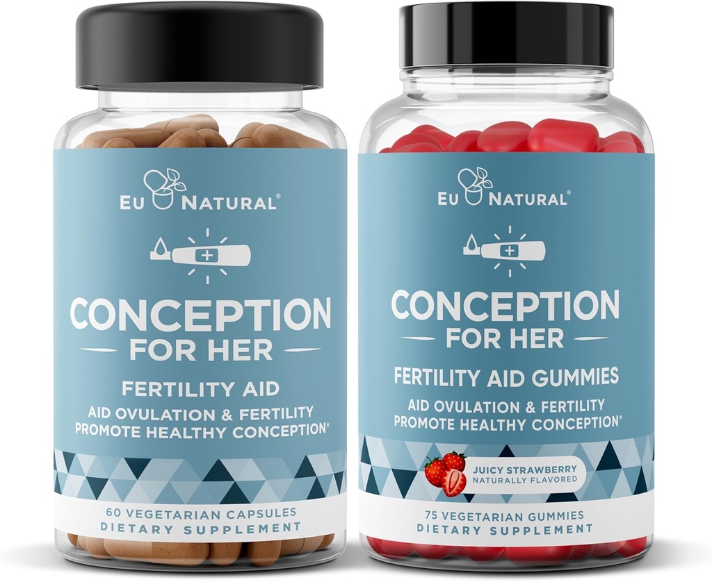 Eu Natural Conception for Her Capsules & Gummies Bundle – Aids Ovulation, Hormonal Balance, & Regular Cycles – 60 Capsules + 75 Strawberry Flavor Gummies