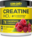 CON- CRET Creatin HCl Pulver • 124; Muskel, Kognitiv, Cellular Energy Support • 124; Ingen Bloating eller Cramps • 124; USA Made & NSF Certified • 124; Hindbær (100 Servering)