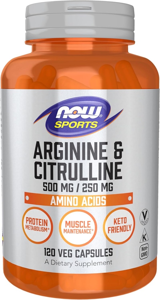 Now Sports Nutrition, Arginin & Citrullin 500 mg / 250 mg, Aminosyrer, 120 Veg kapsler