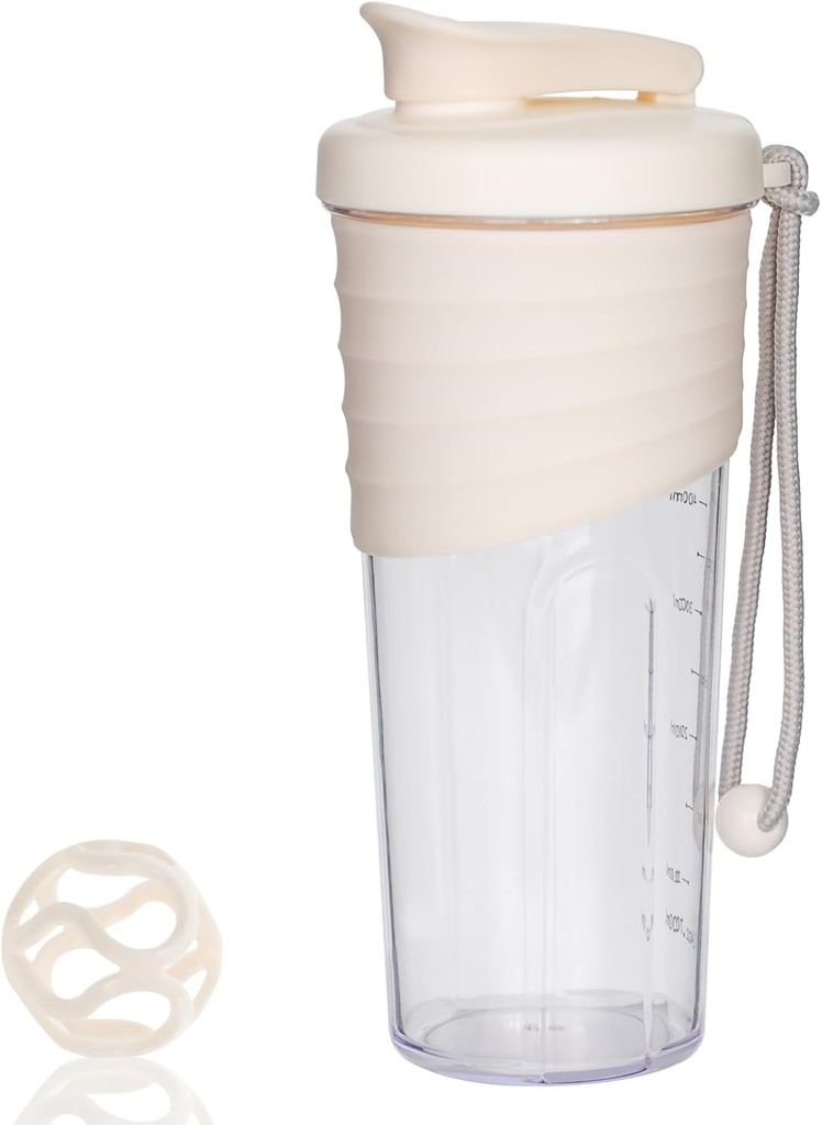 Rysterflaske til Protein Mixes, 24 oz, Protein Shaker med Whisk Ball, Mixer Flaske, Bærbar Pre Workout Whey Drink Shaker Cup, Beige