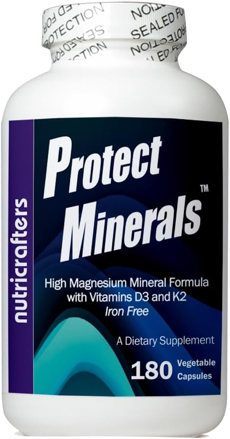 Beskyt mineraler - Multi Mineral Formel - En flaske med 180 Vegetariske Kapsler - Høj Magnesium til Calcium Ratio - Jern fri - Natural All Day Energy og Overnight Regeneration. (1)