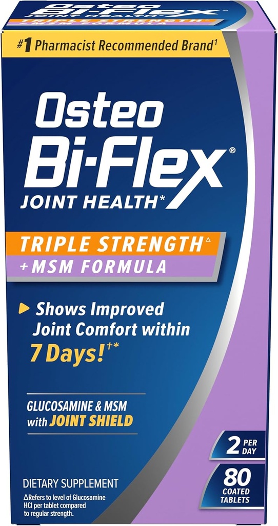 Osteo Bi- Flex Triple Strength (5) med MSM, Glucosamin Joint Health Supplement, overtrukne tabletter, 80 Greve