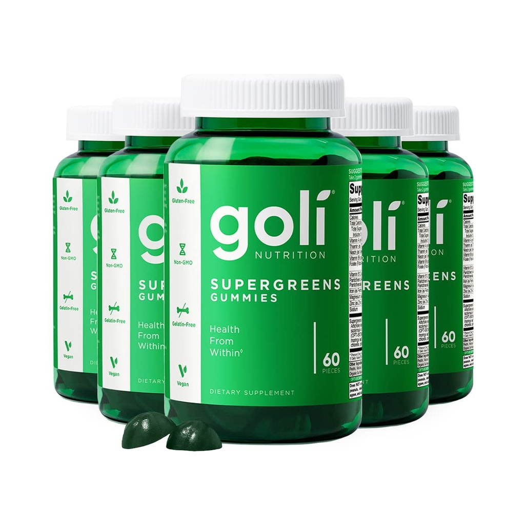 Goli SuperGreen Vitamin Gummy - 300 Greve - Essentielle vitaminer og mineraler - Plante-baseret, Vegan, Gluten- Free & Gelatine Free - Sundhed indefra, pakke med 5