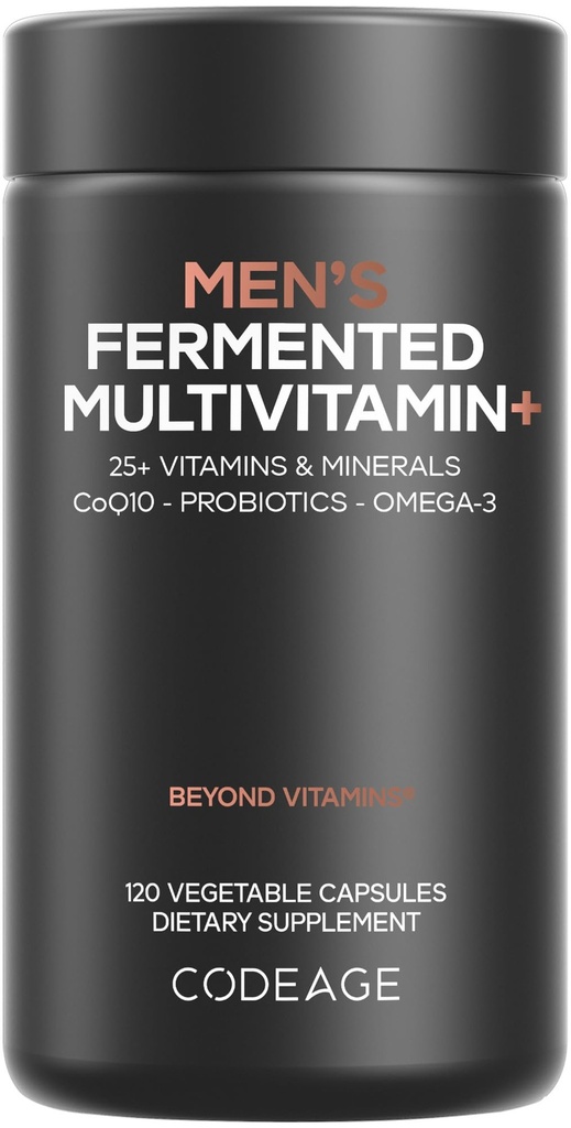 Kodeage Mænd Daglige Multivitamin - 25 + Essentielle Vitamin & Mineraler, Organic Whole Foods, Probiotika, Omega-3, Zink, Vitamin A, B, C, D, E & K - 120 Kapsler