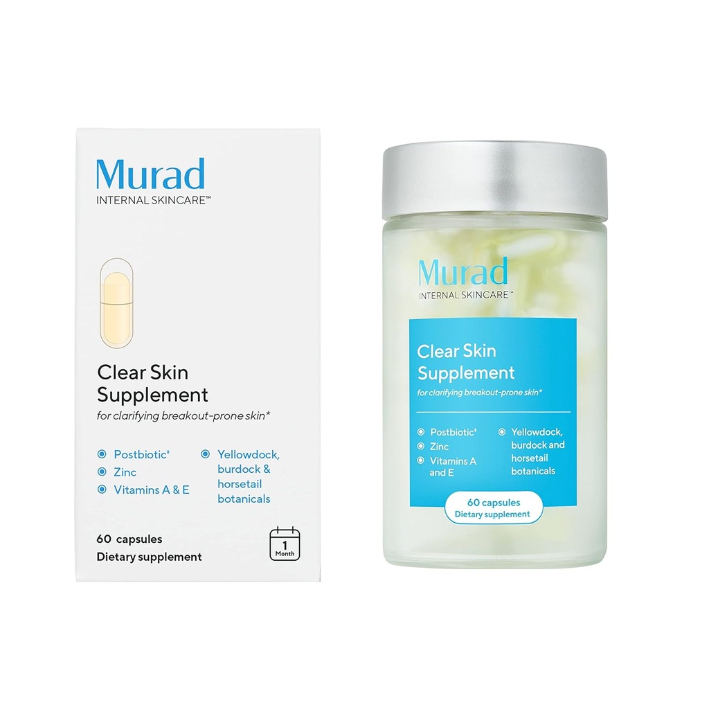 Murad Clear Skin supplement - Kosttilskud til acne- prone hud - Biotin, Zink & Vitamin A skønhed supplement - Minimere breakouts, reducere inflammation og kontrol Sebum på det cellulære niveau