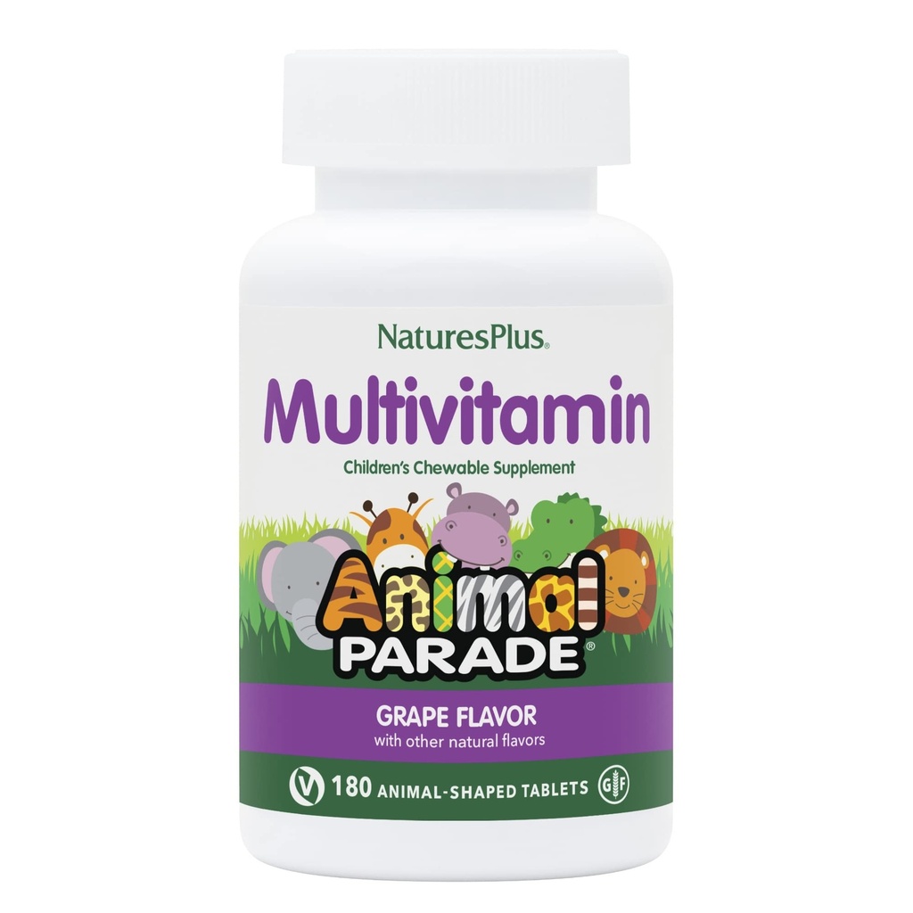 NaturePlus Animal Parade Children 's Chewable Multivitamin - Grape Flavor - 180 Animal- Shaped Tablets - Promotions Health & Well- Being - Vegetar, Gluten Free - 90 Serveringer