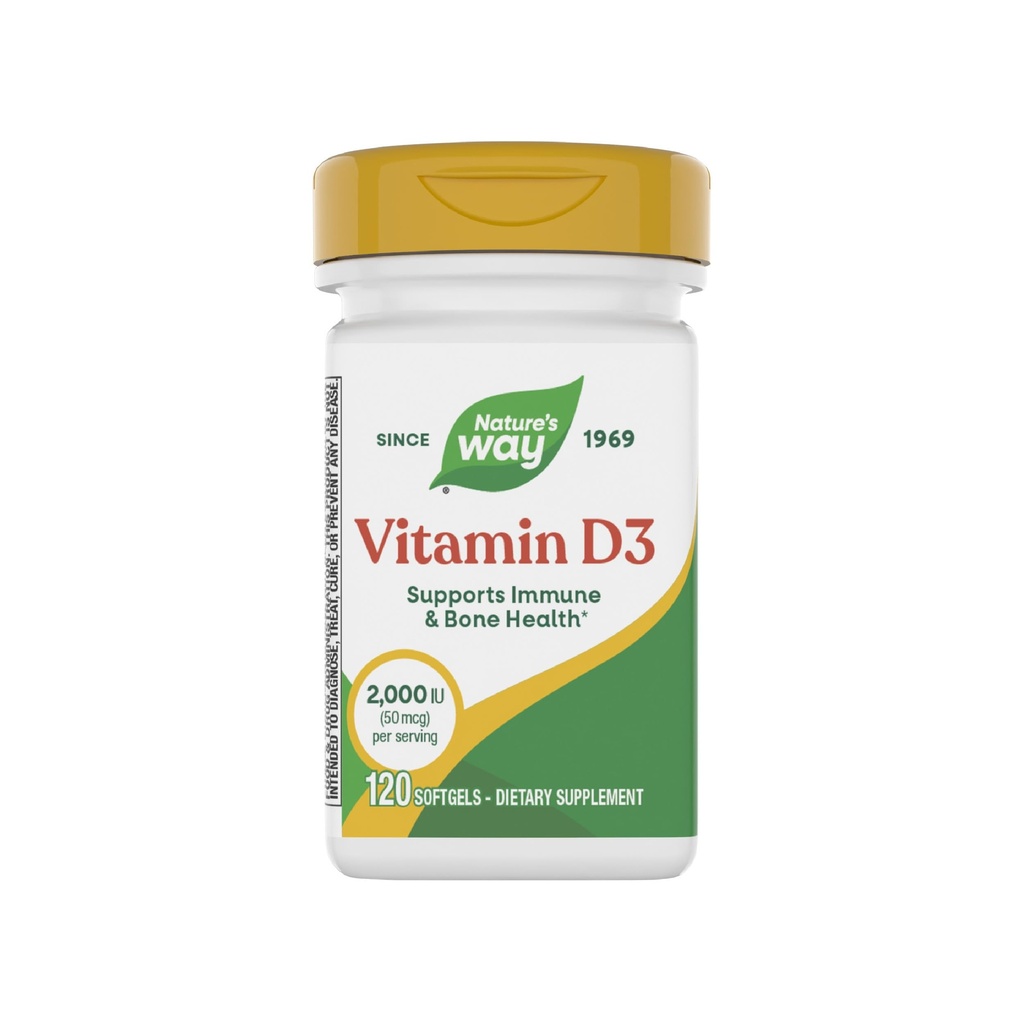Nature 's Way Vitamin D3, Bone Health and Immune Function *, 2000 IE (50 mcg per Serving), 120 Softgels (Packaging May Vary)