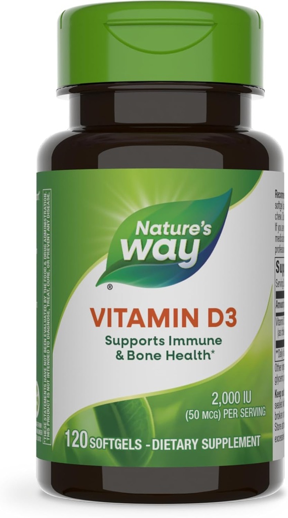 Nature 's Way Vitamin D3, Bone Health and Immune Function *, 2000 IE (50 mcg per Serving), 120 Softgels (Packaging May Vary)