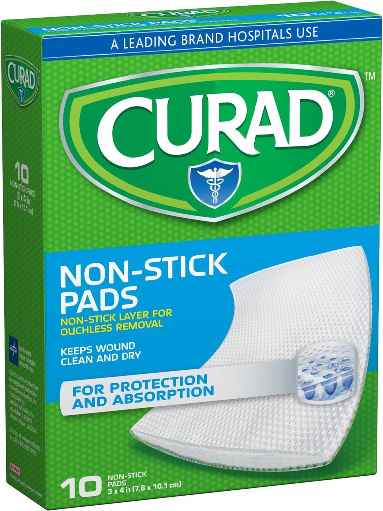 Curad Non- Stick Pads, 3 tommer X 4 tommer 10 Tæl