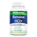 Enzyme Science Betaine HCl med pepsin - tillæg for lav mavesyre - betain hydrochlorid supplement - fordøjelsesenzymer - Enzimas Digistivas - 120 kapsler