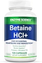 Enzyme Science Betaine HCl med pepsin - tillæg for lav mavesyre - betain hydrochlorid supplement - fordøjelsesenzymer - Enzimas Digistivas - 120 kapsler