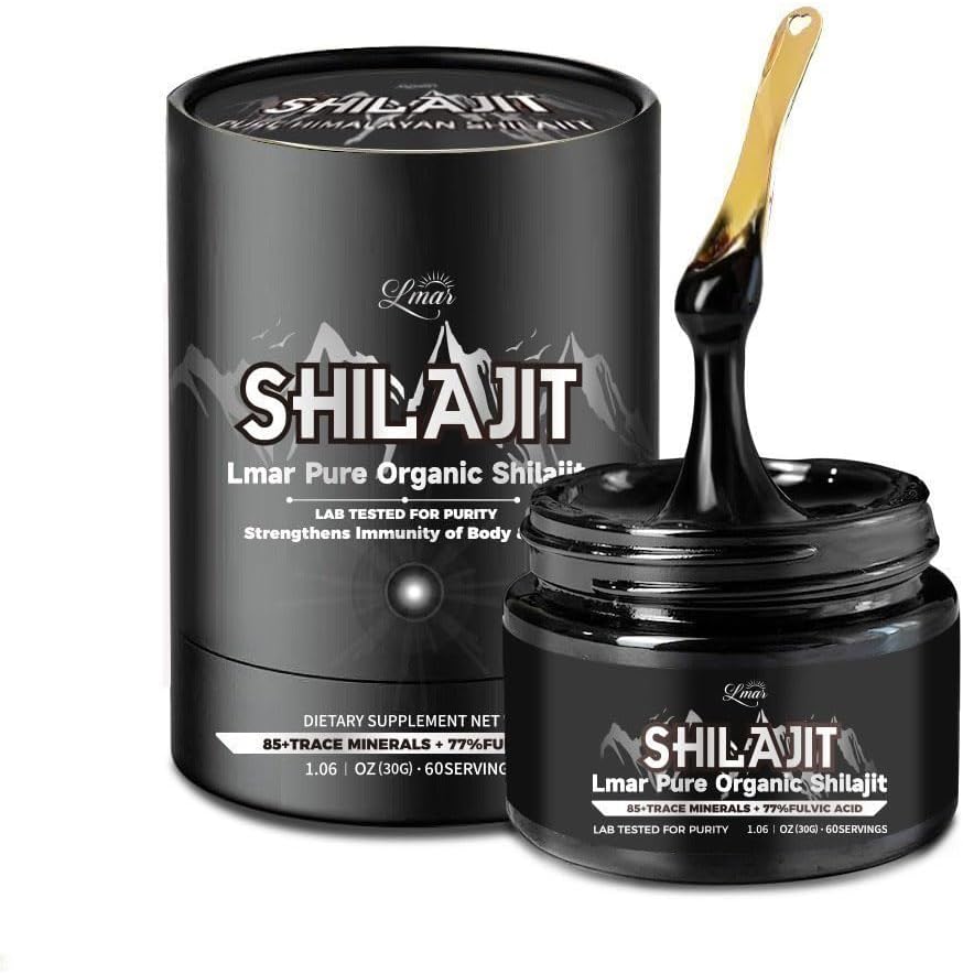 Lmar Pure Organic Himalayan Shilajit Resin 124; 100% Natural 75 Serving Food Supplements Shilajit for Mænd & Kvinder; Lab Testet Rich i 85 + Trace Minerals & Over 77% Fulvic Acid