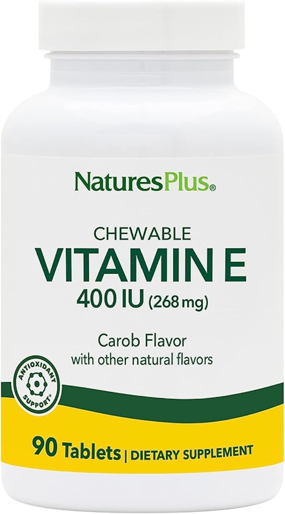 NaturesPlus E-vitamin, Natural Carob Flavor - 90 tyggetabletter, pakke af 2 - Free- Radical Defense & Samlet Well- Being - Vegetar, Gluten Free - 180 Total Servering