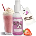 Moops Liquid Lactase Enzyme Syrup 2oz - Lækker Jordbær Milkshake Flavor - 10.000 FCC Enheder til hurtig fungerende Dairy Relief - Customizable Dosis for Lactose Intolerance - Bærbar Twist- to- Lock Pump