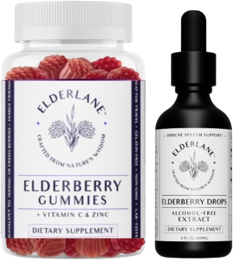 Elderlane Elderberry Tincture and Elderberry Gummies - Tidligere RD Naturals - immunsupport for voksne og børn - 2 Oz Drops og 60ct Gummies