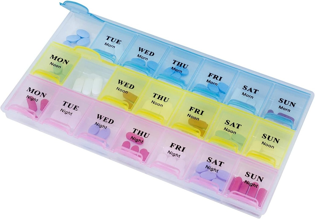 Ugentlig pilleorganizer - 21 dages pilleplanlæggere til piller Vitaminer & Medicin, 3 timers-a- Day Medicin Reminder bokse, Let at læse & rejse venligt