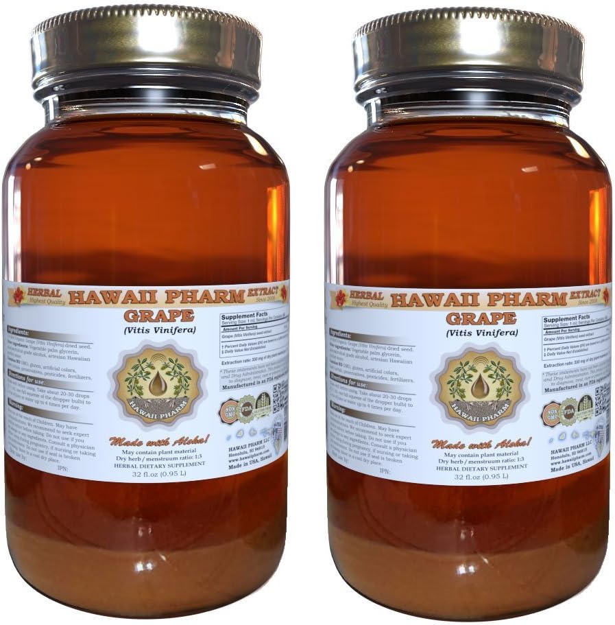 Grape Liquid Extract, Grape (Vitis Vinifera) Seed Tincture Supplement 2x32 oz Ufiltreret