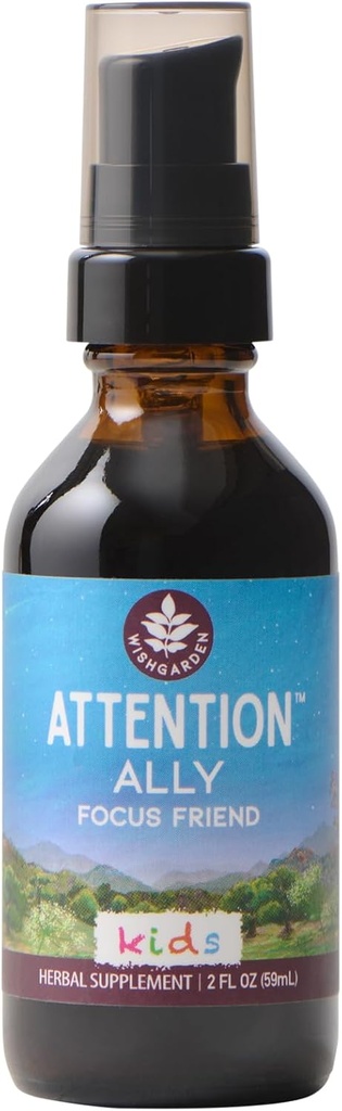 WishGarden Herbs Opmærksomhed Ally - Plant- Based Herbal Fokus, Opmærksomhed, Rolig & Koncentration tillæg med Gotu Kola Nettle & Passionflower, Understøtter Optimal Neurale Messaging & Brain Nourisation, 2oz