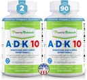 Power by Naturals ADK Vitamin Supplement - ADK 10 High Potence med Vitaminer A, D3 10.000 IE & K2 MK7 for Superior Heart, Immun & Bone Health Support - 90 kapsler, 2 pakker (6 måneders forsyning)