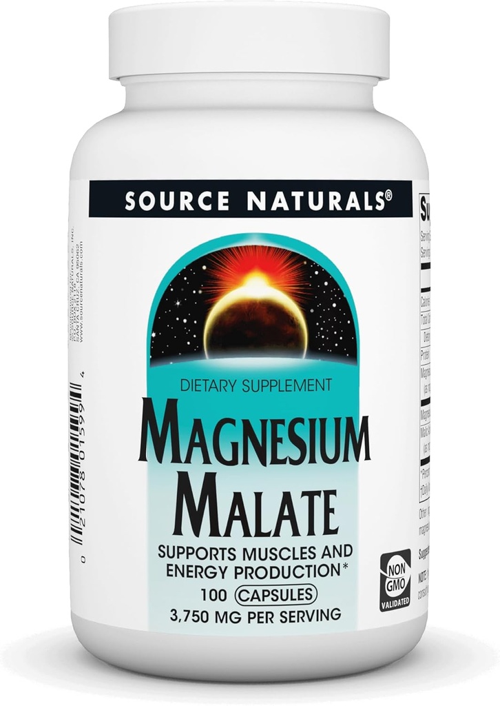 Source Naturals Magnesium Malat 3750 mg Per Servering Essential Magnesium Malic Acid Supplement - 100 kapsler