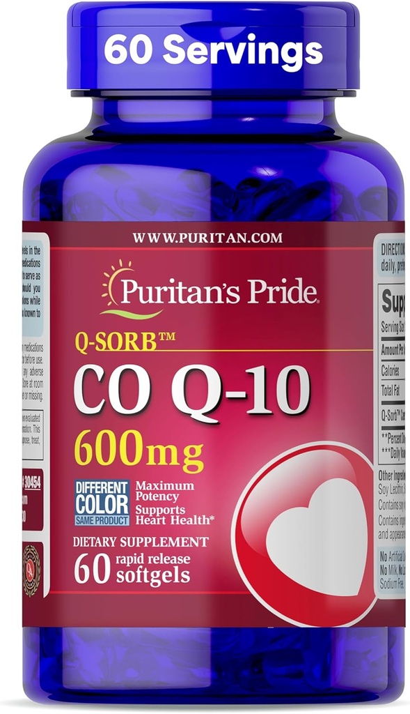 Puritan 's Pride Coenzym CoQ10 600mg, Kosttilskud til hjertesundhed, blodtryk, oral gummesundhed, og sund aldring support, 60 dages forsyning, hurtig frigivelse Softgels