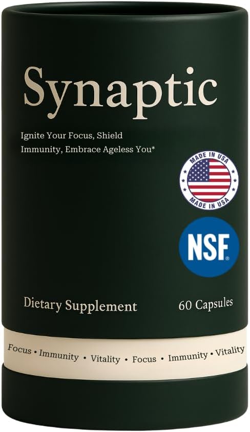 Synaptic Lions Mane Mushroom Supplement - immunforsvar, Brain Fog Relief, Anti Aging, Calm Focus & Cellular Longevity- Reishi, Shiitake, Maitake- All- Natural Nootrop - Non- GMO, Vegan, Gluten- Free