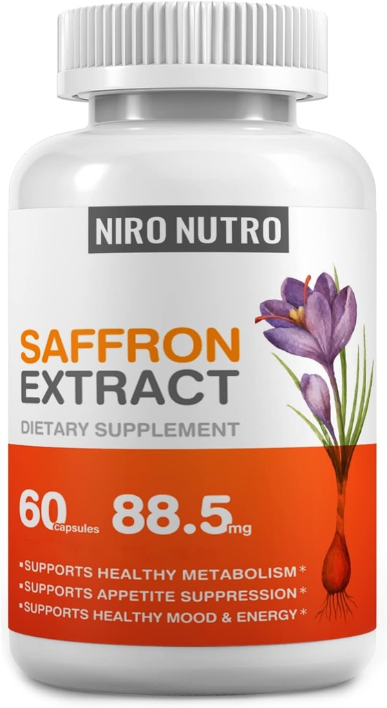 Saffron Kosttilskud, Organic Saffron Extract Kapsler for øjne & hjerte sundhed, Appetite Suppressant for vægttab Kvinder, Understøtter immunsystem, Metabolisme Booster, Non- GMO