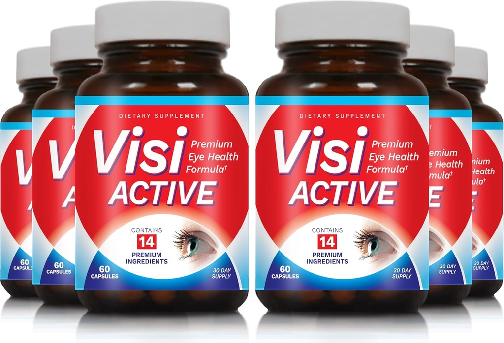 Vision Support Supplement - Eye Health Formula with L-Tartrate, Resveratrol, Blueberry Extract, Vitamins A, C, D & 11 Ingredients for Vision Support - 60 Capsules/Bottle - 6 Pack