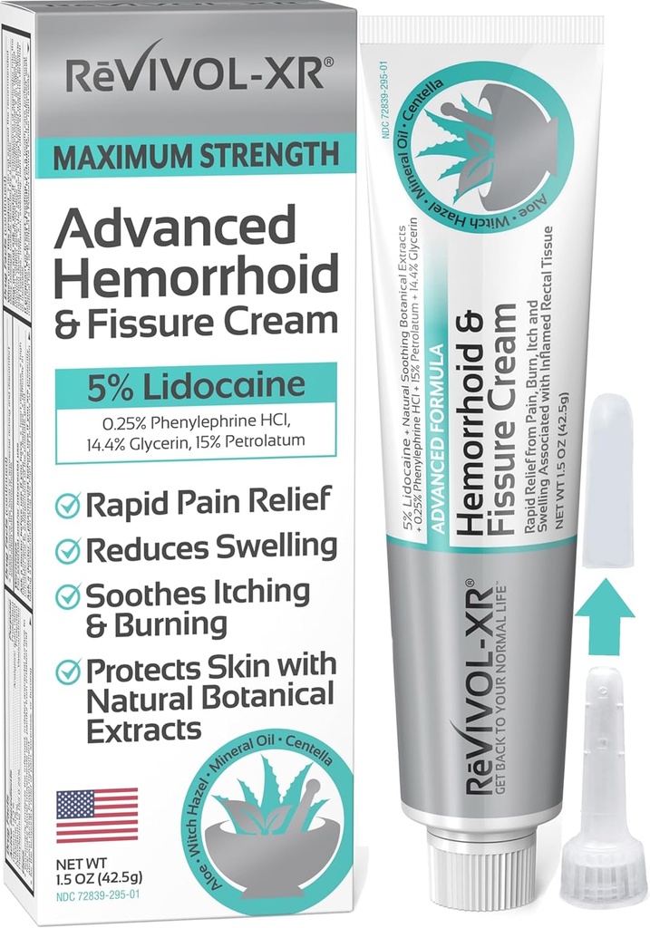 Avanceret hæmoridbehandling. 5% Lidocain + Shrinks + Protects Skin + Aloe + Witch Hazel + Botanicals, ekstern & intern brug. Mest komplette OTC-salve & Fissure Cream, Fast Relief, Made in USA.