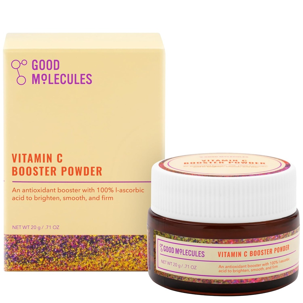 Gode molekyler C-vitamin Booster Powder - 100% L- ascorbinsyre til kollagen produktion - C-vitamin Pulveriseret ansigt Serum Booster til anti aging, hudpleje