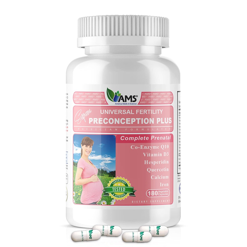 America Medic & Science Preconception Plus (180 kapsler) Conception og Fertilitet Support 124; Læge Formulerede piller til Support Conception