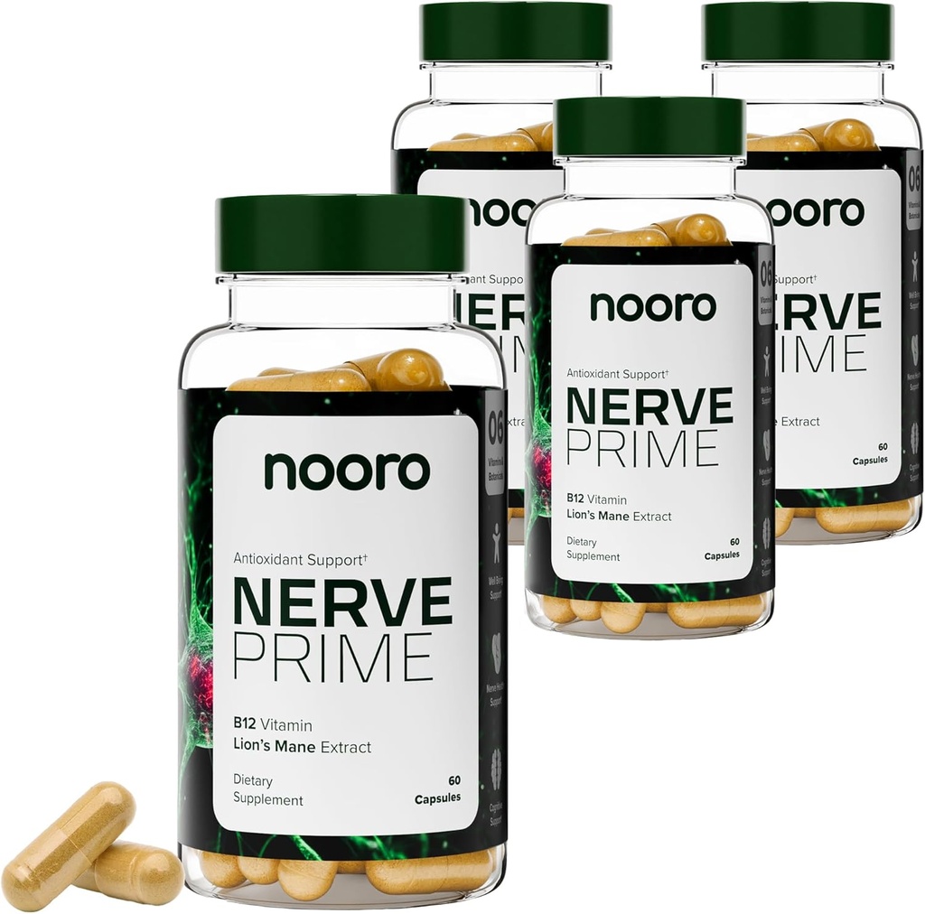 noro Nerve Prime Supplement - R- Alpha Lipoic Acid, Lions Mane Mushroom, og Curcumin, Well- Being Support, Kognitiv funktion, Antioxidant Protection, 120- Day Supply (4 Pack)