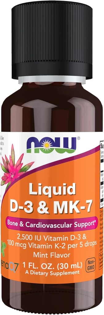 NOW Foods Supplements, Liquid D-3 & MK-7 with 2,500 IU Vitamin D-3 & 100 mcg Vitamin K-2 per 5 drops, 1-Ounce