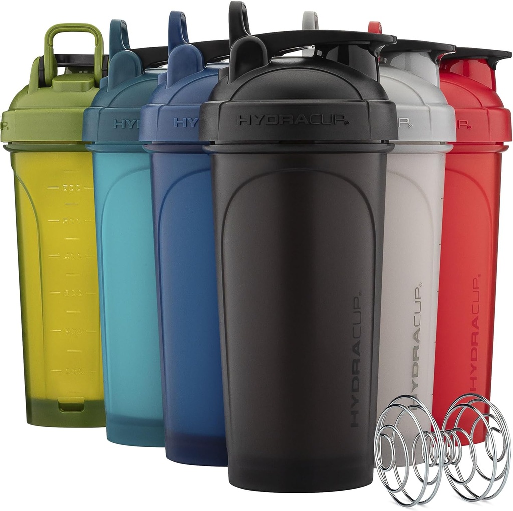 Hydra Cup ProFlow Shaker Flasker 6- Pack (28oz) Note 124; Protein Shaker Cups med Whisk Ball, Leak- Proof Lid, Skjult Carry Handle Budd124; BPA- Free Gym Mixer til Protein Powder, Blanding Kosttilskud, Friske Farver