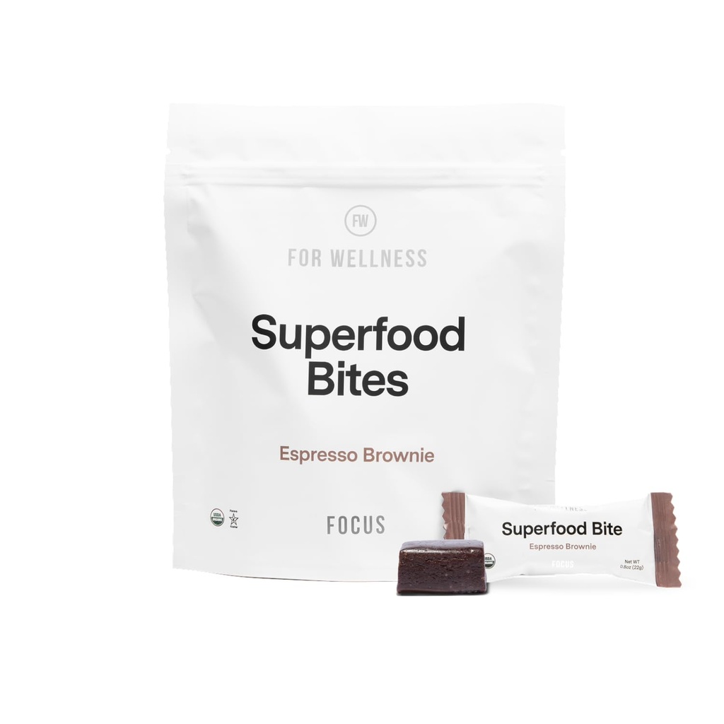 For Wellness Superfood Focus Bites (10 Greve), Cocoa Espresso Brownie - Reducerer træthed, forbedrer fordøjelse & Support Brain Function
