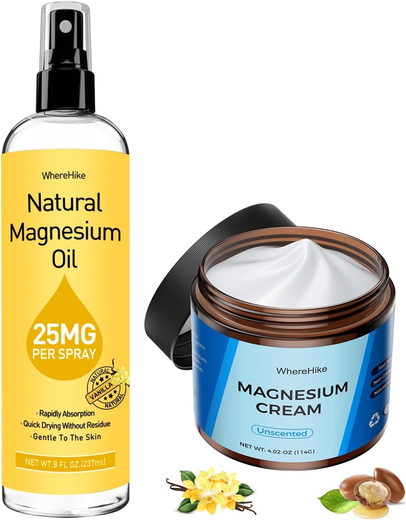 Tematisk Magnesium Lotion & Spray til ben kramper og søvn, Nighttime Magnesium creme til smerter, muskelafslapning, rolig, dyb hydrering til krop & hudpleje - Natural og sikker for børn