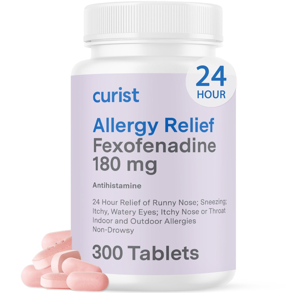 Curist Fexofenadine Hydroklorid 180 mg (300 tabletter) - 24 HR Antihistamin Allergi Relief Tablets (300 greve) Hele dagen Styrke Generisk Fexofenadine Bulk Non Drowsy Allergy Relief