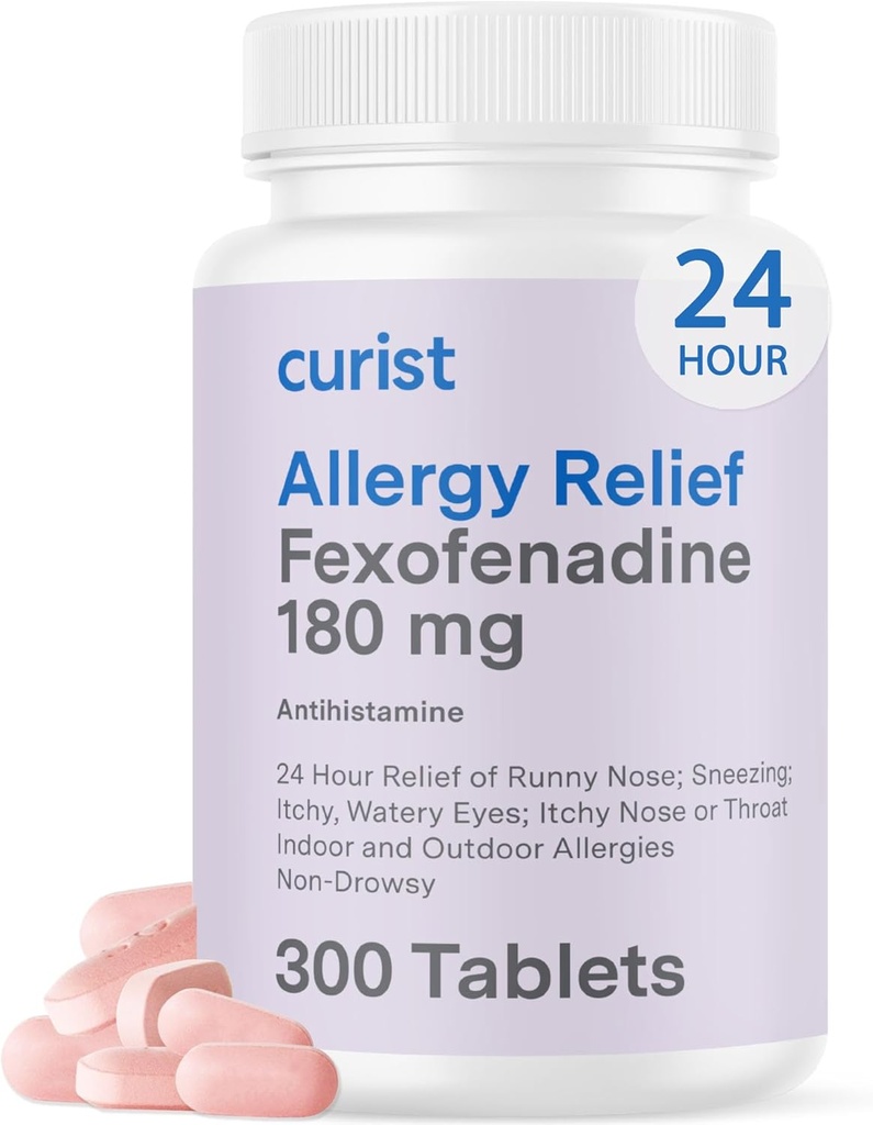 Curist Fexofenadine Hydroklorid 180 mg (300 tabletter) - 24 HR Antihistamin Allergi Relief Tablets (300 greve) Hele dagen Styrke Generisk Fexofenadine Bulk Non Drowsy Allergy Relief
