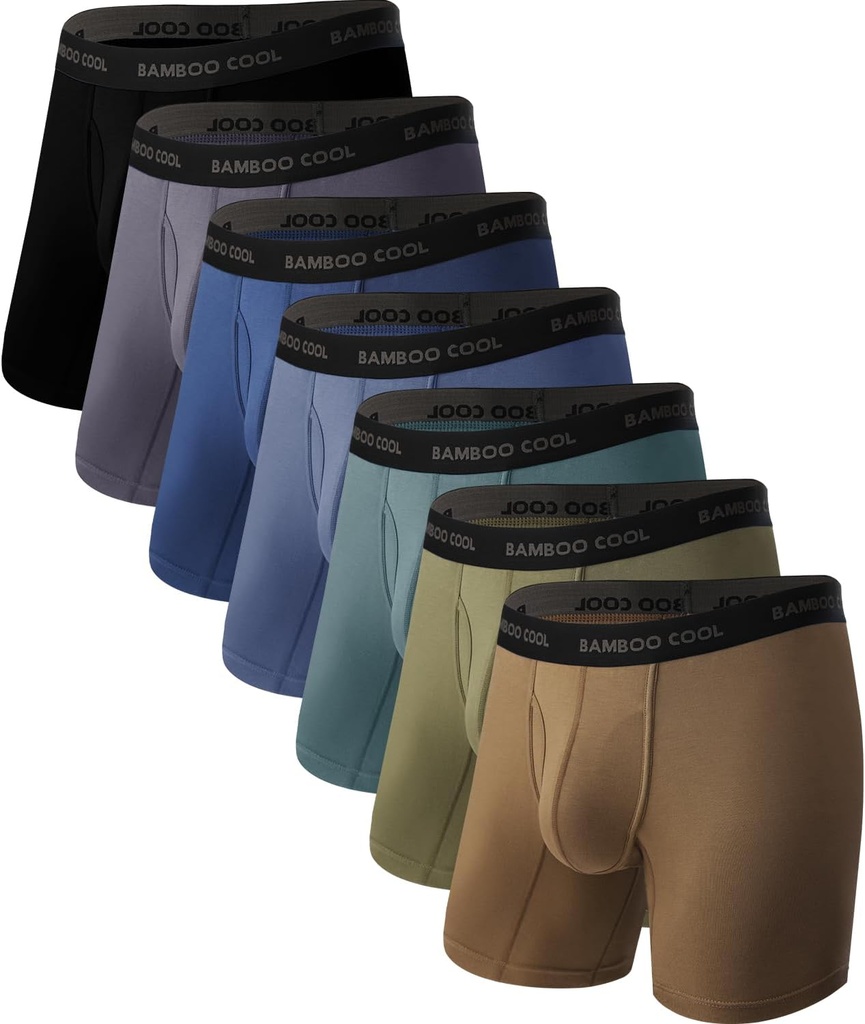 BOMBOO COOL Mænd Ultra ComfortSoft Undertøj, Fugt Wicking & Breathable Ingen Ride Up Boxer Briefs med Fly, Multipack