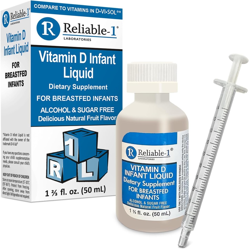 Reliable-1 Laboratories Infant Liquid Vitamin- D Drops (Natural Frugtsmag) Sugar & Alkohol Free, for Breast Fodring Babyer 0- 12 måneder og op