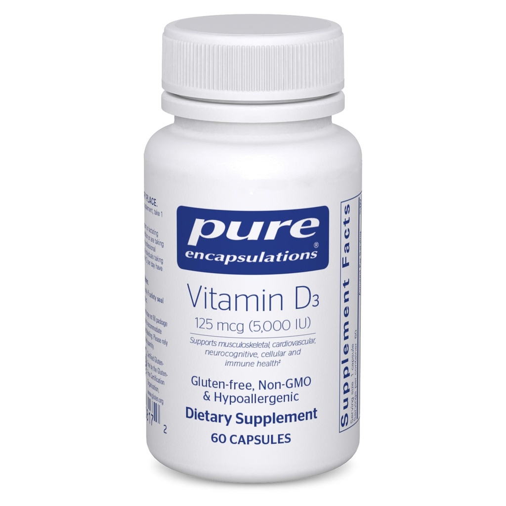 Ren indkapsling D3 125 mcg (5.000 IE) - supplement til støtteben, fælles, bryst, hjerte, kolon og immunforsvar * - med vitamin D - 60 kapsler