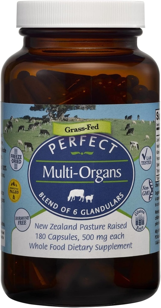 Perfect Supplements - Perfect Multi- Organs - 180 Kapsler - En blanding af 6 Synergistiske Glandulars - 100% Fryse Tørret & Hormone Free - New Zealand Pasture Raised